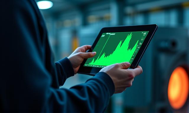 Technician checking data on a digital tablet at a kiln facility
