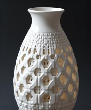 Algorithmic vase with intricate geometric lattice
